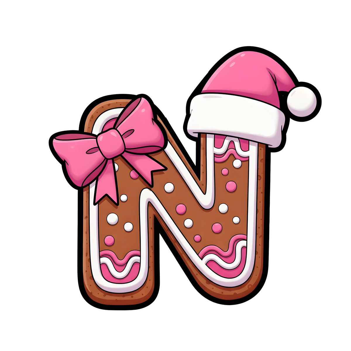 Letter N pink gingerbread personalized monogram Christmas ornament
