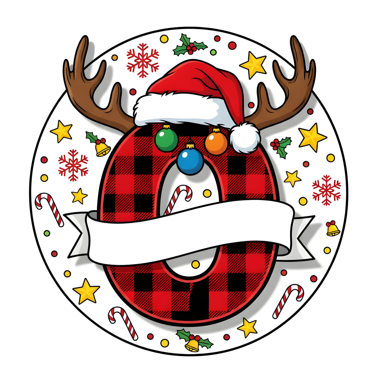 Letter O buffalo plaid reindeer personalized monogram Christmas ornament