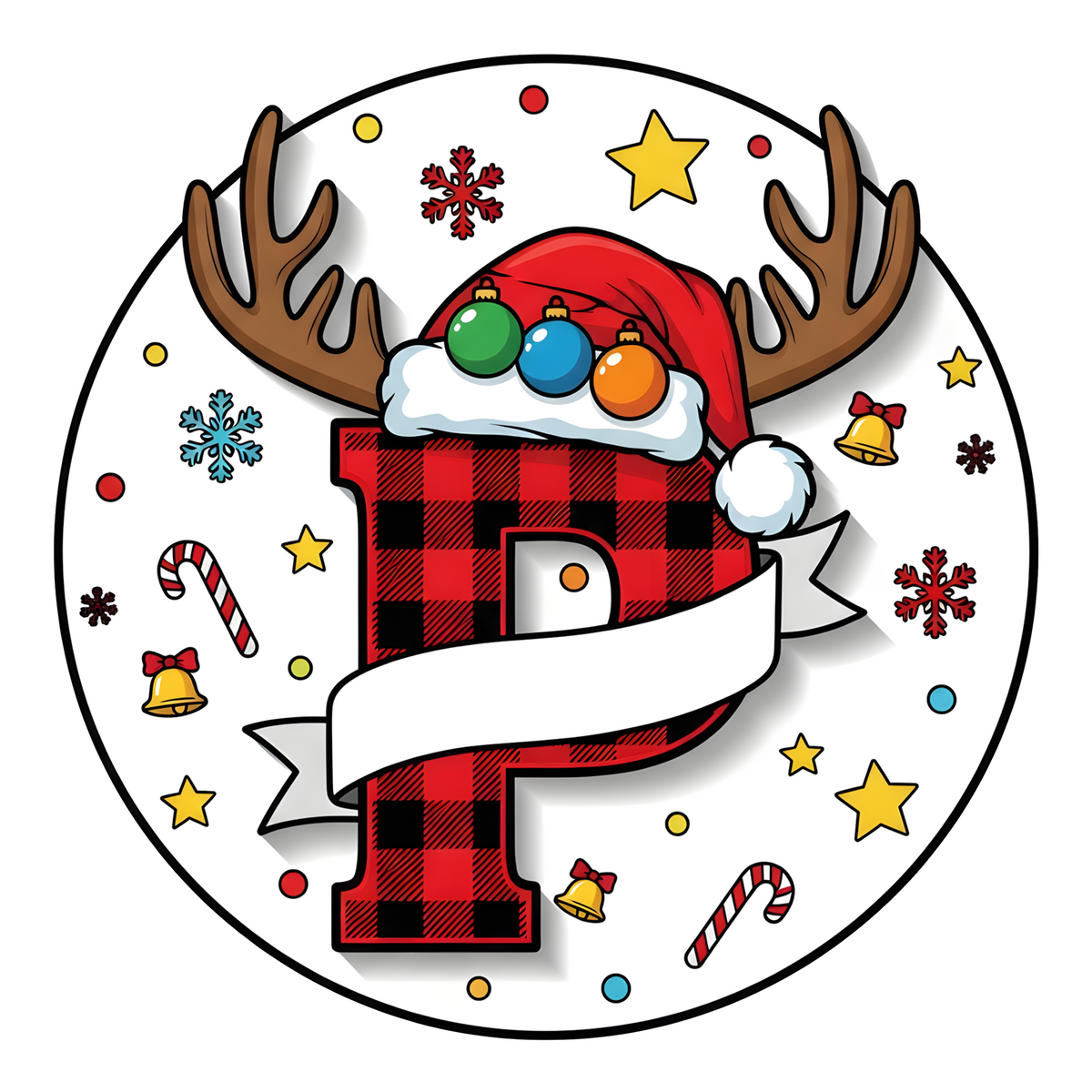 Letter P buffalo plaid reindeer personalized monogram Christmas ornament