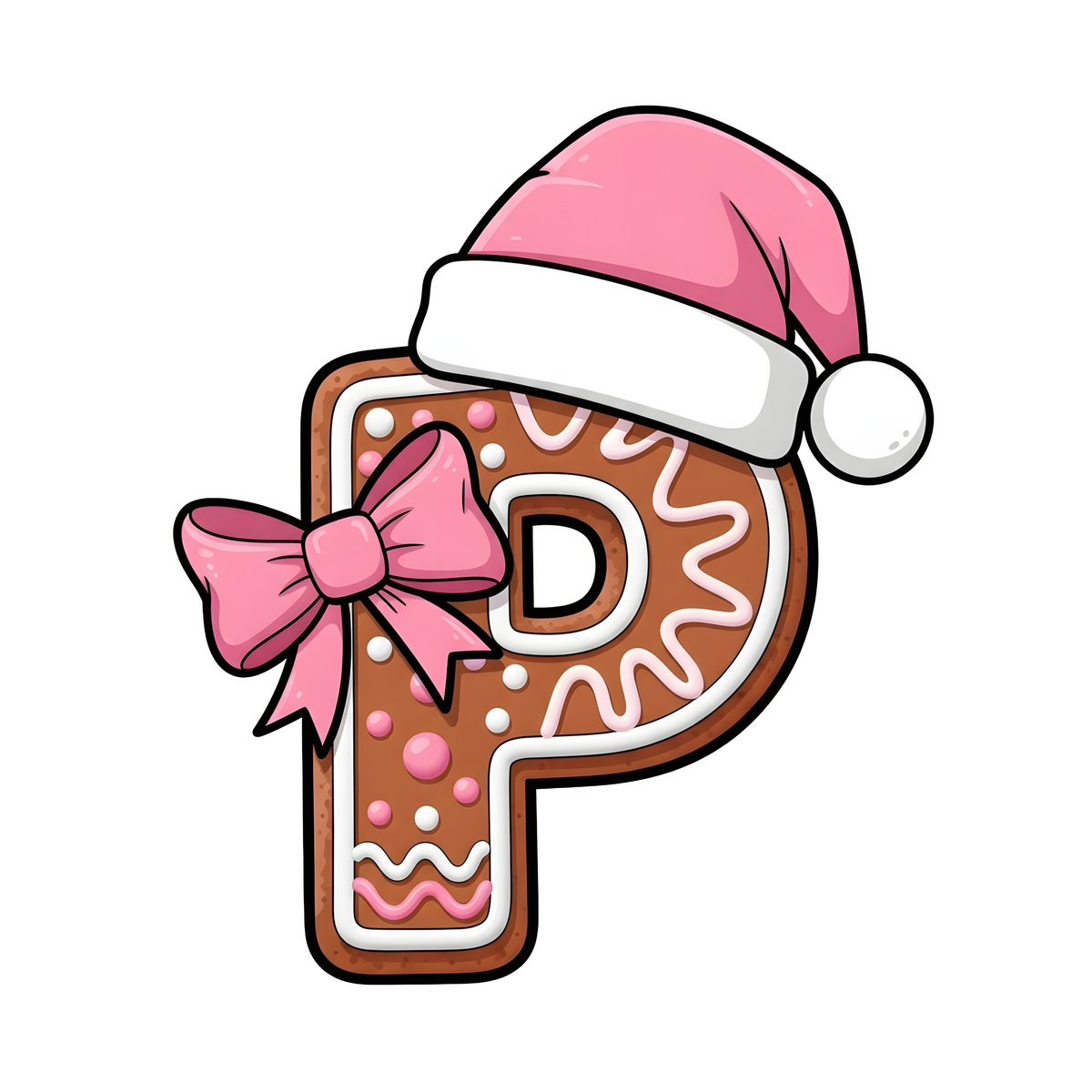 Letter P pink gingerbread personalized monogram Christmas ornament