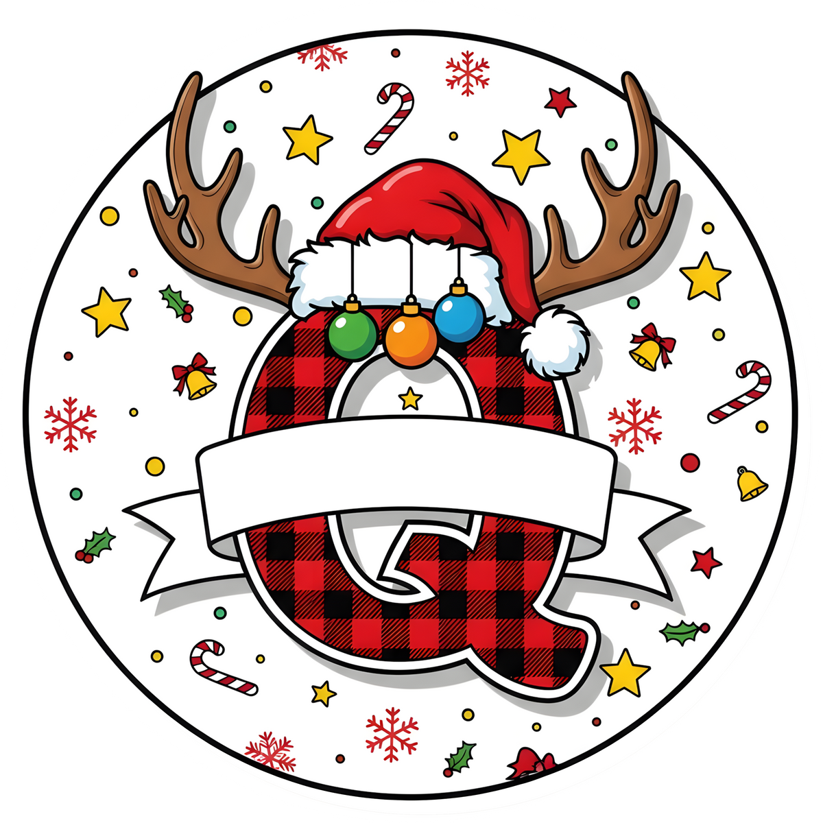 Letter Q buffalo plaid reindeer personalized monogram Christmas ornament