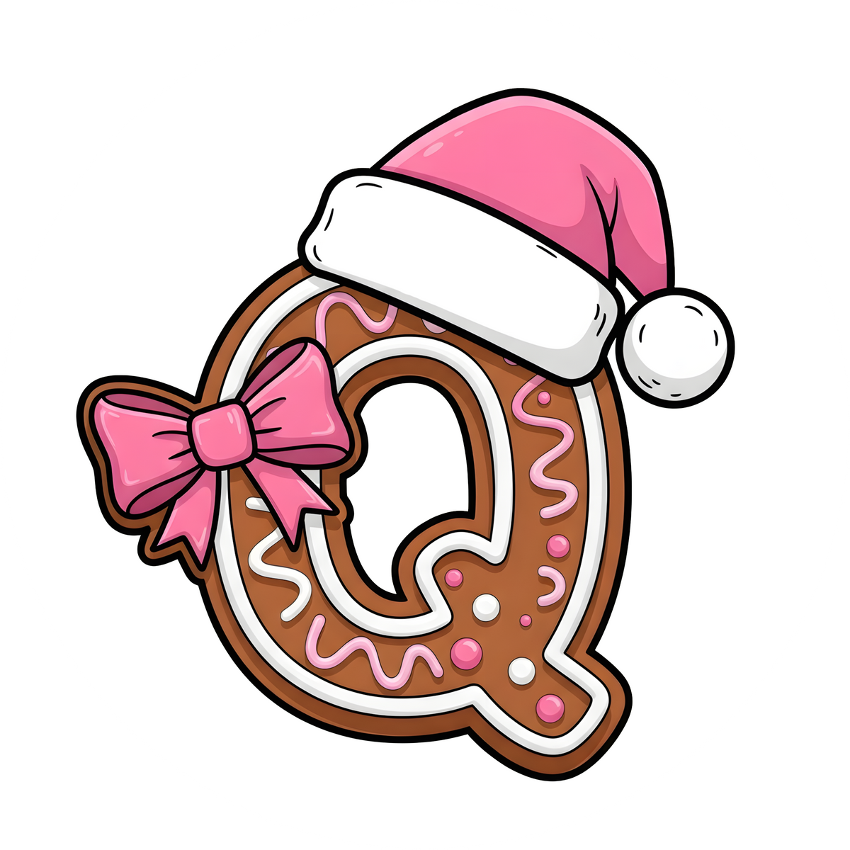 Letter Q pink gingerbread personalized monogram Christmas ornament