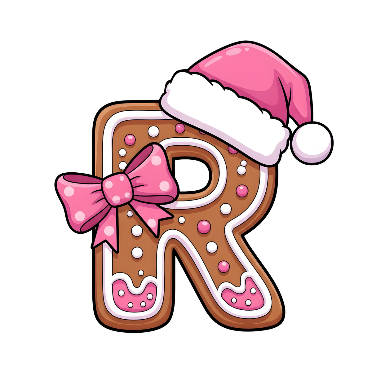 Letter R pink gingerbread personalized monogram Christmas ornament