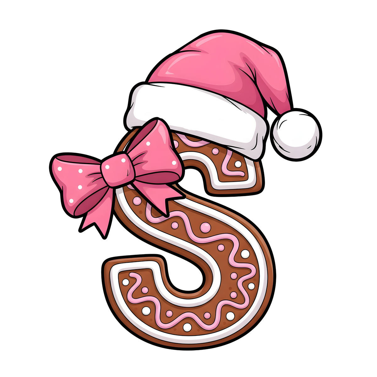 Letter S pink gingerbread personalized monogram Christmas ornament