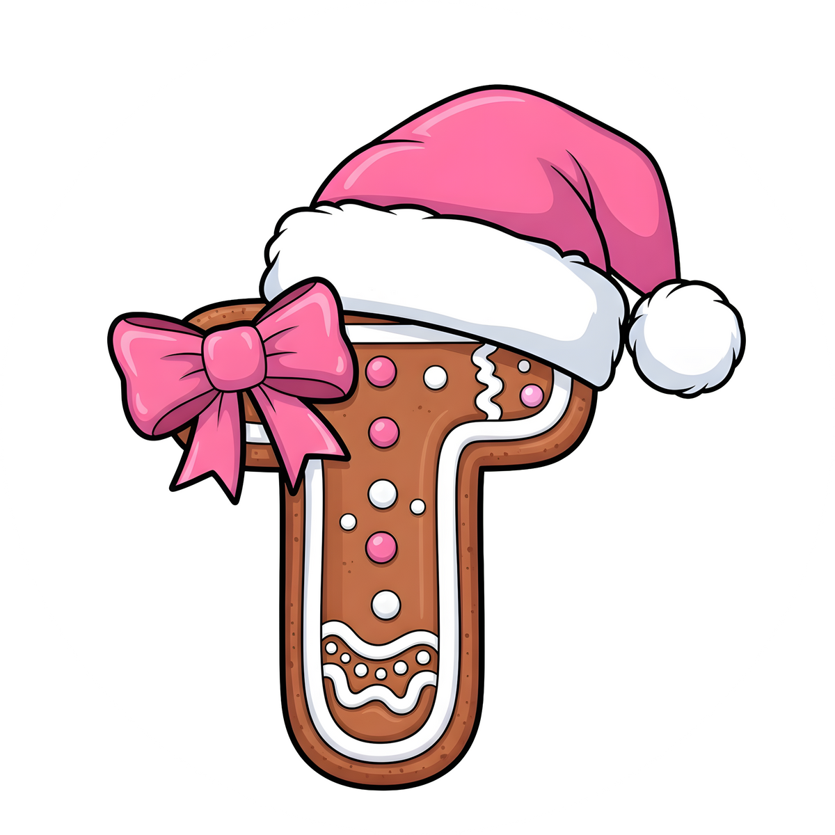 Letter T pink gingerbread personalized monogram Christmas ornament