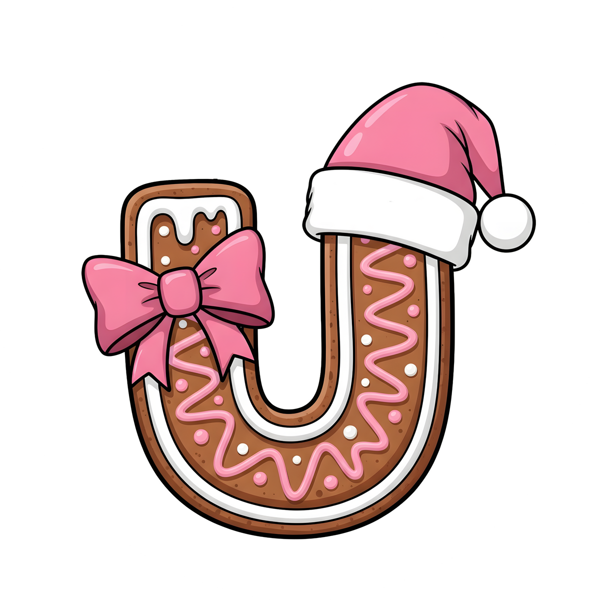 Letter U pink gingerbread personalized monogram Christmas ornament