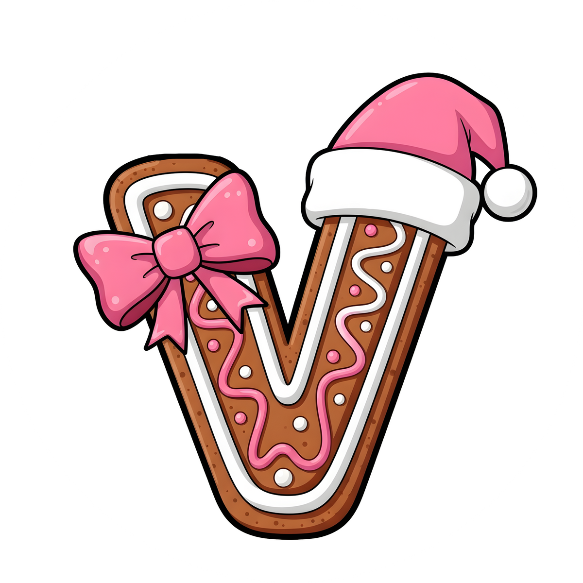 Letter V pink gingerbread personalized monogram Christmas ornament