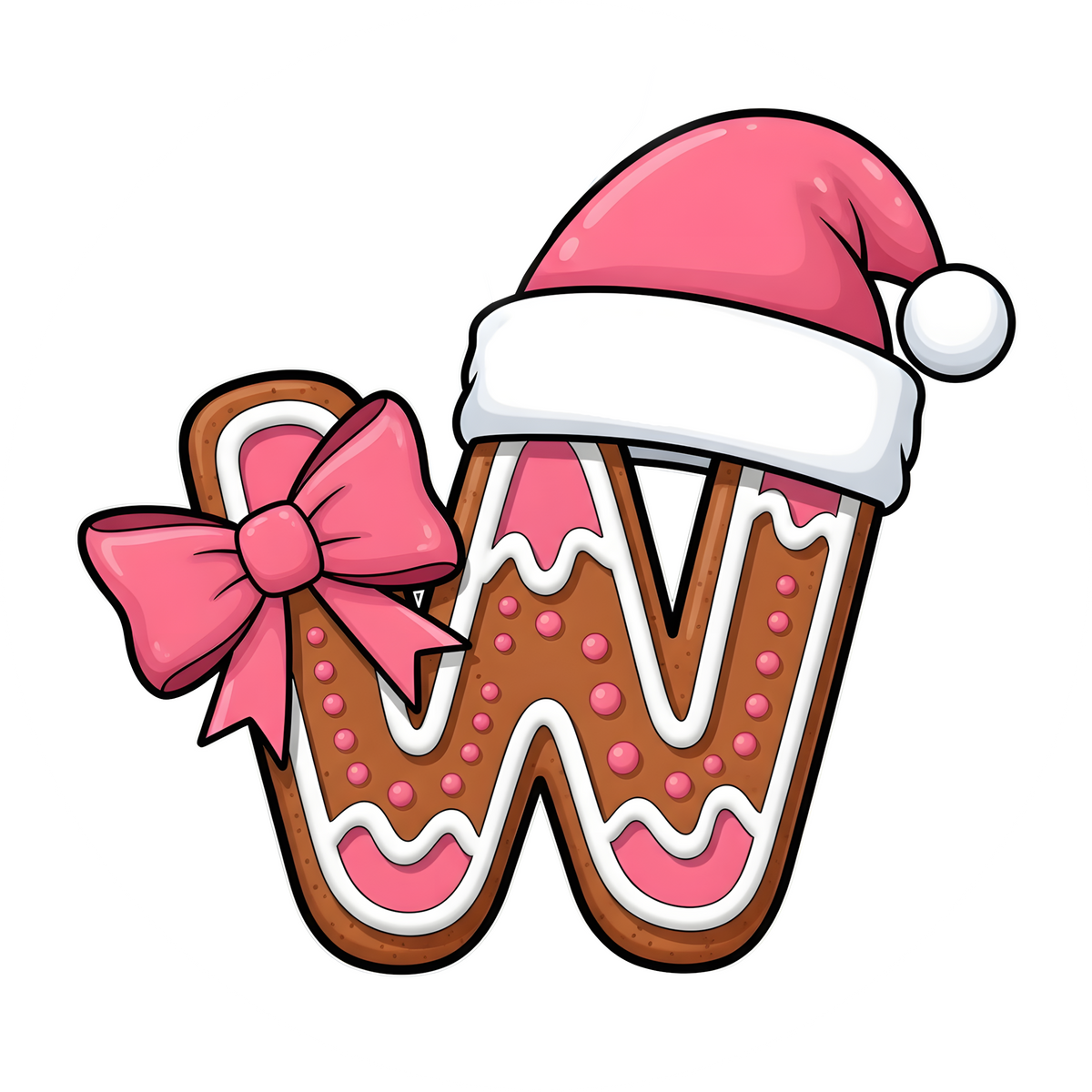Letter W pink gingerbread personalized monogram Christmas ornament