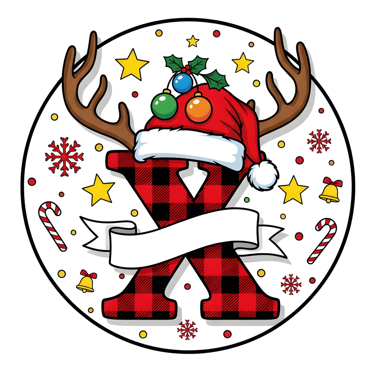 Letter X buffalo plaid reindeer personalized monogram Christmas ornament