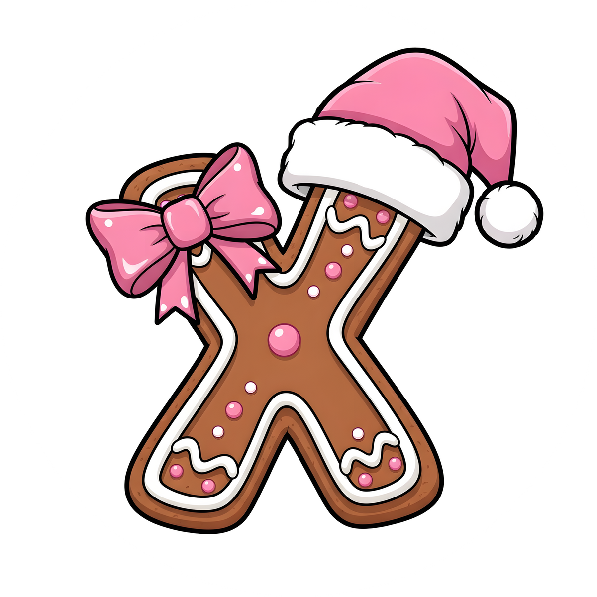 Letter X pink gingerbread personalized monogram Christmas ornament