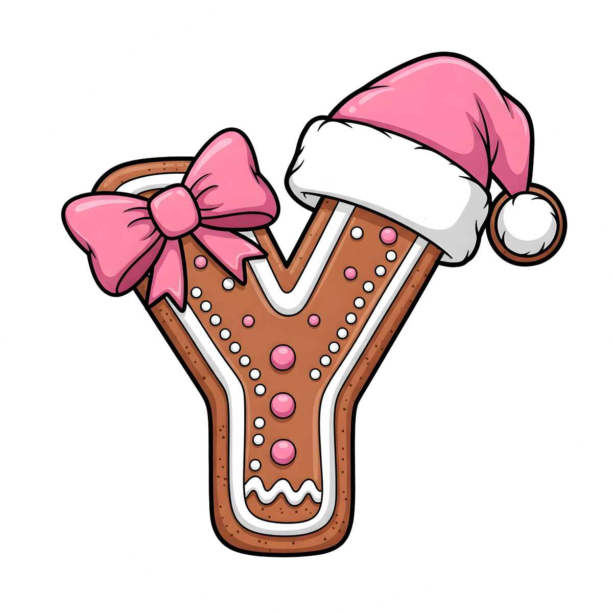 Letter Y pink gingerbread personalized monogram Christmas ornament